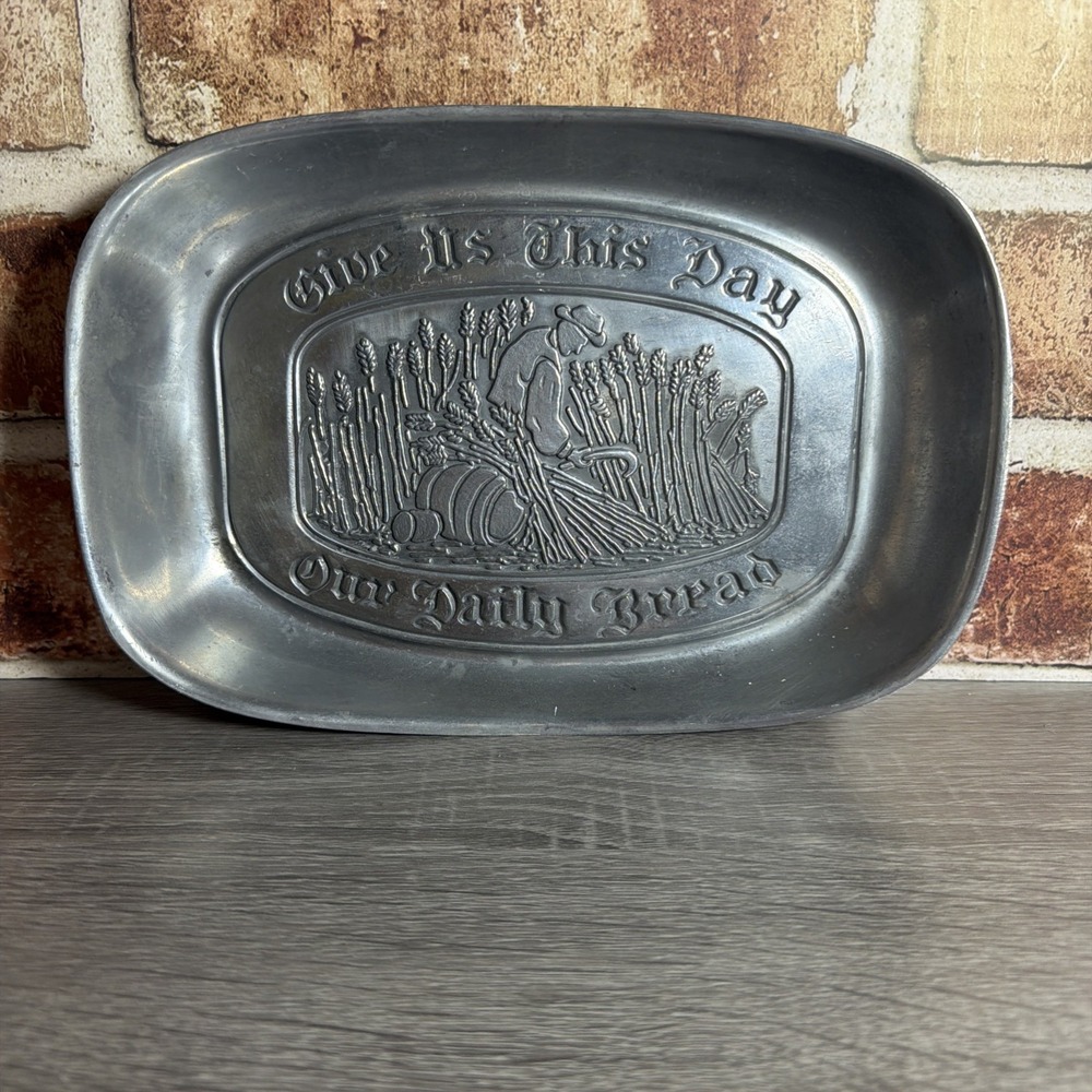 Vtg Duratale by Leonard Cast Metal "Give Us This Day Our Daily Bread" Tray Plate